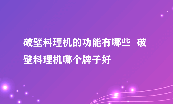 破壁料理机的功能有哪些  破壁料理机哪个牌子好