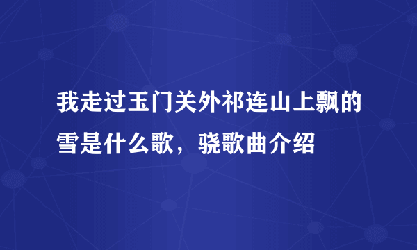 我走过玉门关外祁连山上飘的雪是什么歌，骁歌曲介绍