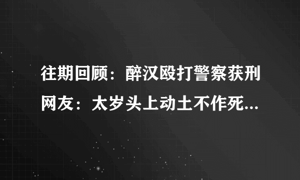 往期回顾：醉汉殴打警察获刑网友：太岁头上动土不作死就不会死醉汉殴打警察获刑网友：太岁头上动土不作死就不会死_新闻频道_映象网