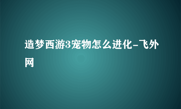 造梦西游3宠物怎么进化-飞外网