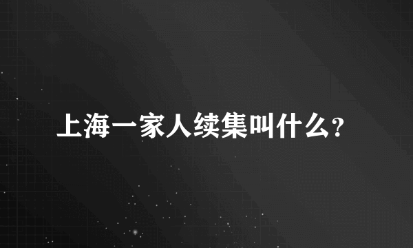 上海一家人续集叫什么？