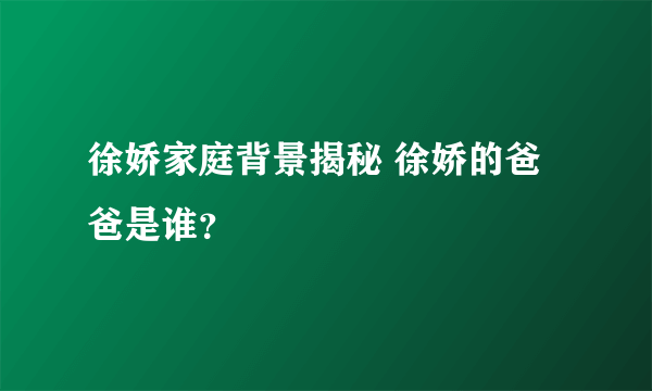 徐娇家庭背景揭秘 徐娇的爸爸是谁？