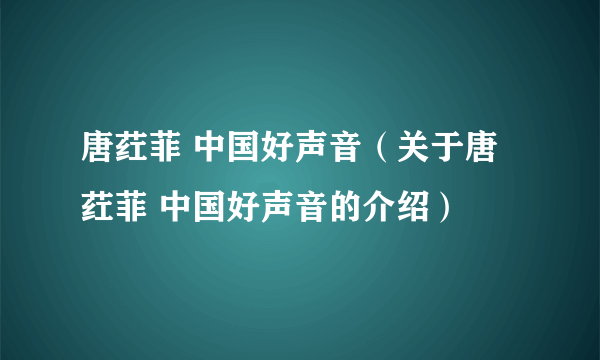 唐荭菲 中国好声音（关于唐荭菲 中国好声音的介绍）