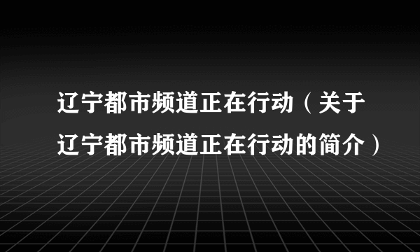 辽宁都市频道正在行动（关于辽宁都市频道正在行动的简介）