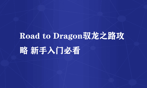 Road to Dragon驭龙之路攻略 新手入门必看