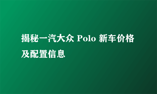 揭秘一汽大众 Polo 新车价格及配置信息