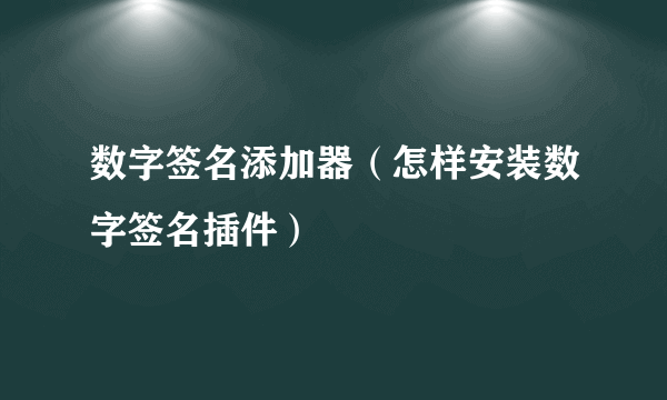 数字签名添加器（怎样安装数字签名插件）