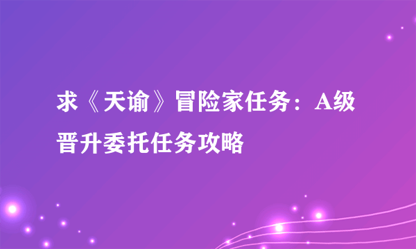 求《天谕》冒险家任务：A级晋升委托任务攻略