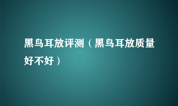 黑鸟耳放评测（黑鸟耳放质量好不好）