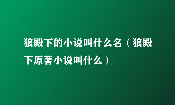 狼殿下的小说叫什么名（狼殿下原著小说叫什么）