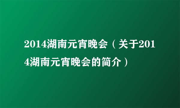 2014湖南元宵晚会（关于2014湖南元宵晚会的简介）