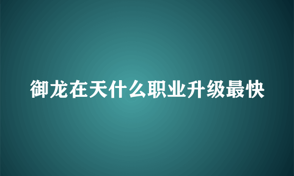 御龙在天什么职业升级最快