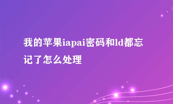 我的苹果iapai密码和ld都忘记了怎么处理