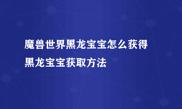 魔兽世界黑龙宝宝怎么获得 黑龙宝宝获取方法