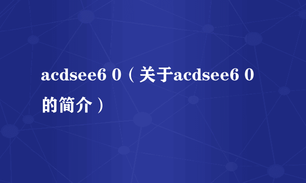 acdsee6 0（关于acdsee6 0的简介）