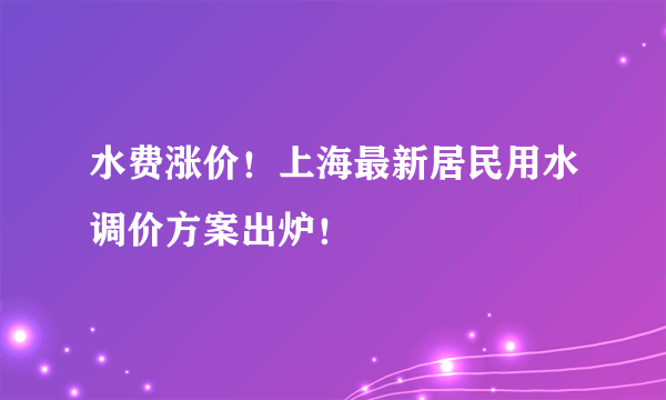 水费涨价！上海最新居民用水调价方案出炉！