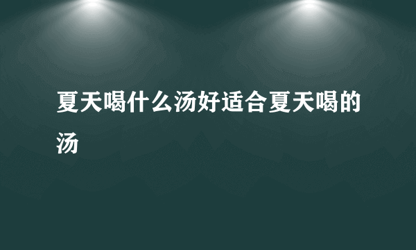 夏天喝什么汤好适合夏天喝的汤